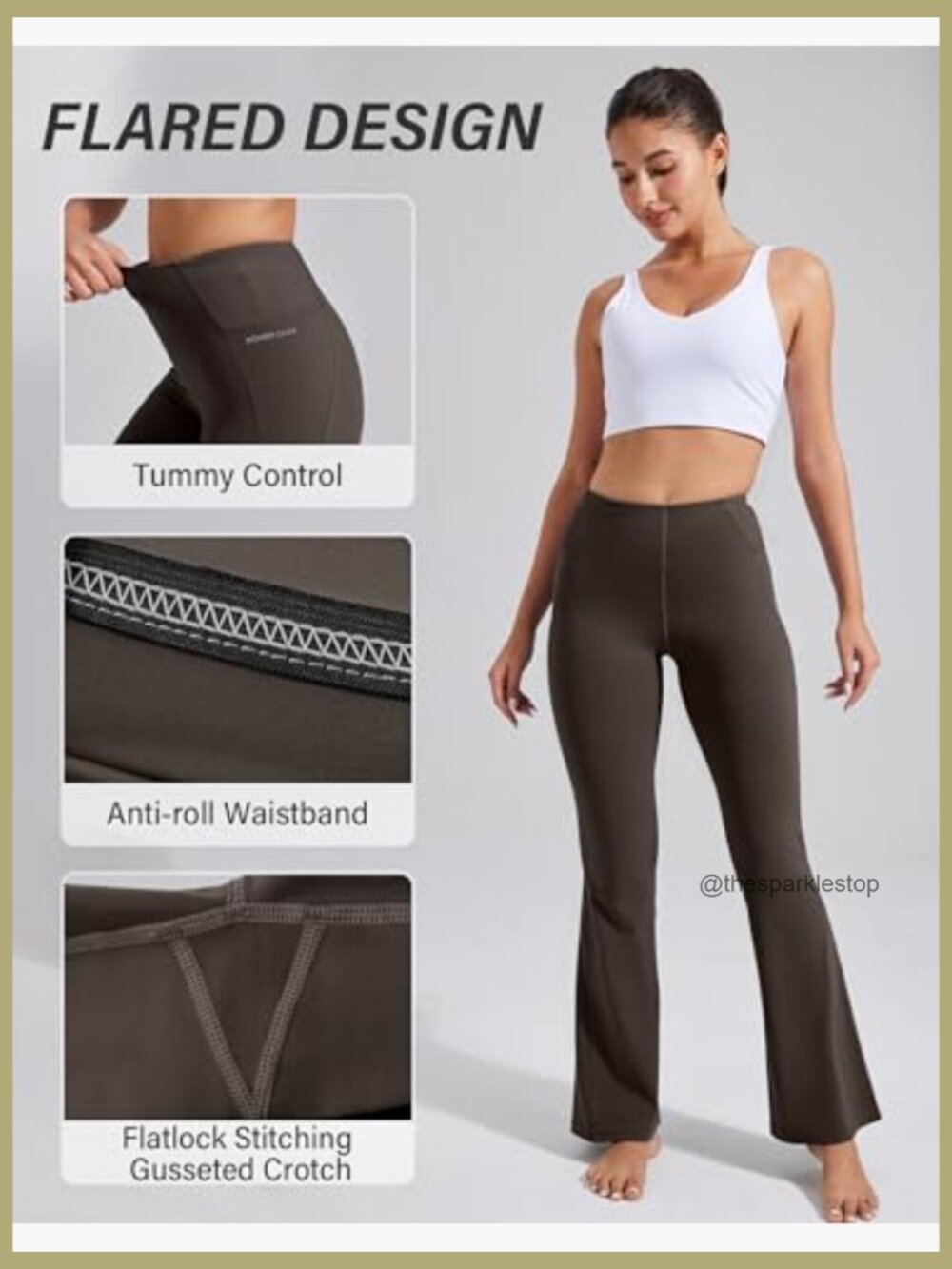 Flare Yoga Pants Bootcut Leggings with Pockets High Waist Tummy Control - Picture 5 of 7